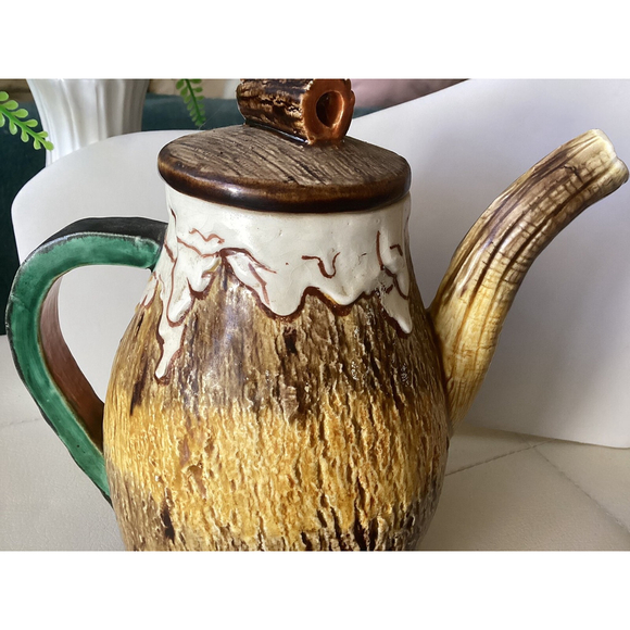 Handmade TeaPot Pitcher Glazed Pottery Brown Drip Design Unique Country Decor - Picture 5 of 9